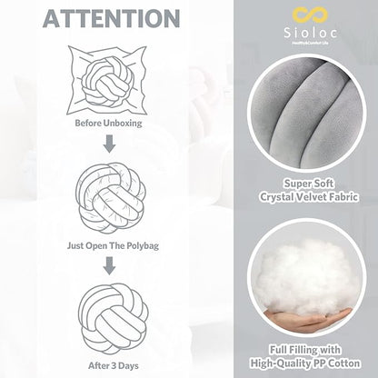 Sioloc Soft Knot Ball Pillows,Round Throw Pillow Cushion Home Decoration Plush Pillow,Throw Knotted Pillow Handmade Round Plush Pillow（7.8inches,Grey）