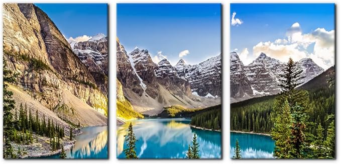 3 Pieces Colorado Framed Wall Art Snow Mountain and Lake National Park Natural Landscape Picture Modern Artwork Painting Print on Canvas for Living Room Home Decoration - 16"x24"x3 Panels