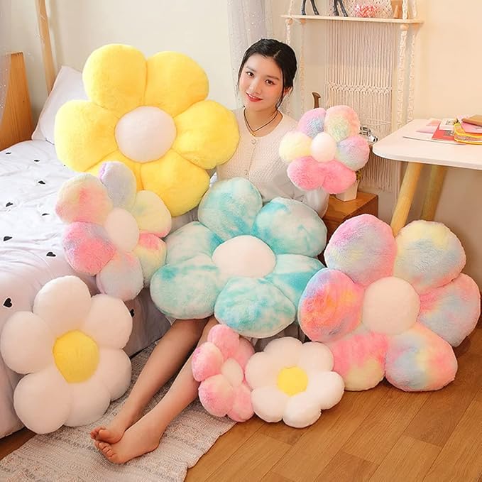 lannery Flower Plush Throw Pillows, Flower Floor Pillow Seating Cushion Toy for Reading, Room, Watching TV (19.7", Yellow-2)