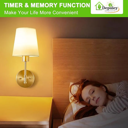 Depuley Battery Operated Wall Sconce: Set of 2 19.99" Wireless Wall Lights with Remote for Bedroom - Rechargeable 15 Colors Gold Wall Lamp for Living Room Hallway Decor