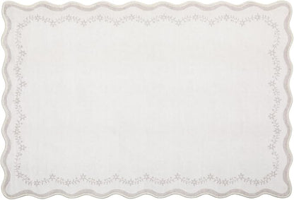 GarveeHome Scalloped Entryway Rug, 2x3 Solid Beige Washable Front Door Rug Indoor Entrance Floral Carpet Non-Slip Low Pile Throw Rugs for Kitchen Floor, Powder Room, Entry, Bathroom, Kids Room