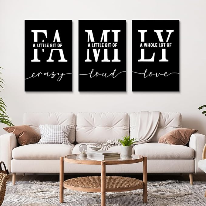 GUBIYU Home Wall Art for Living Room & Dining Room - Inspirational Quotes Poster 'A Little Bit of Crazy' Print, Family Quotes, Black 20"x28"