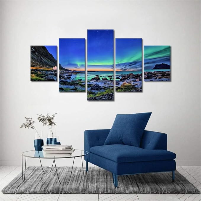SKASNFAI Northern Lights Wall Art for Living Room Framed Landscape Picture Wall Decor Canvas Aurora Borealis Print Posters Scenery Framed Artwork for Bedroom 60x32