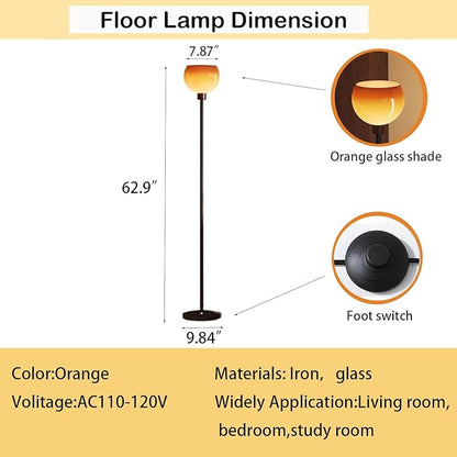 Bofea-Vintage Orange Floor Light,Bauhaus Style Mushroom Floor Lamp,Mid-Century Glass Tall Standing Lamp with Gradient Orange Glass Shade Modern Tall Lights for Living Room Bedroom Reading Lighting