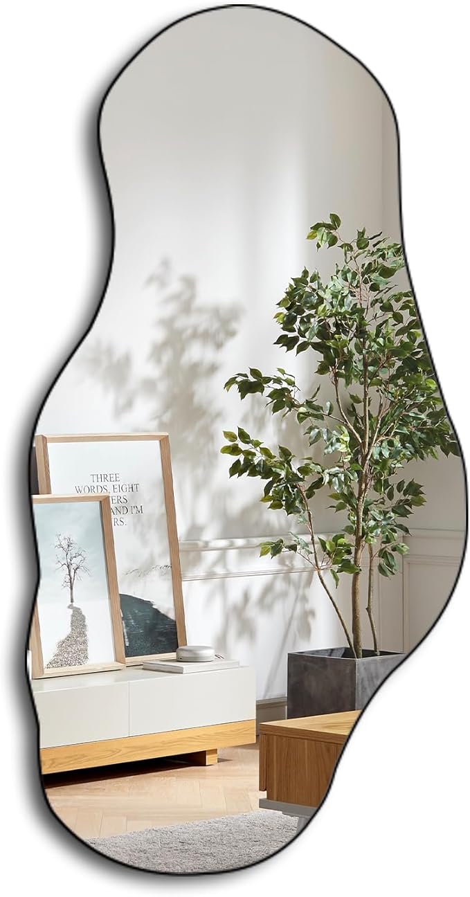 Irregular Frameless Mirror, 47.2"x21.4" Asymmetrical Aesthetic Wall Mirror, Modern Organic Shape Mirrors for Living Room Bedroom Entryway Hallway, Horizontal or Vertical Hanging