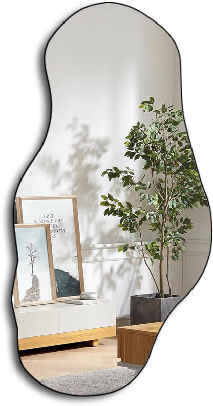 Irregular Frameless Mirror, 47.2"x21.4" Asymmetrical Aesthetic Wall Mirror, Modern Organic Shape Mirrors for Living Room Bedroom Entryway Hallway, Horizontal or Vertical Hanging