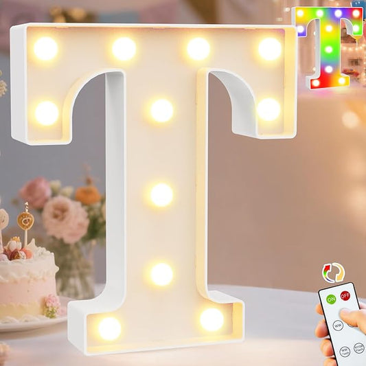 Pooqla LED Light Up Letters, Warm White and Colorful Lighted Marquee Letters with Remote, Lighted Letter for Party Birthday Decorations, Gift for Girls Boys Night Light, Wedding Home Decor, Letter T