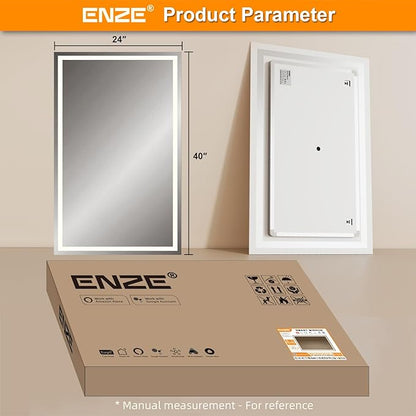 ENZE 24"x40" Smart Lighted Bathroom Mirror for Wall, WiFi App & Voice Control (Alexa/Google), Anti-Fog, 3-Color Dimmable, Built-in Clock, Plug-in/Hardwired Vanity Mirror