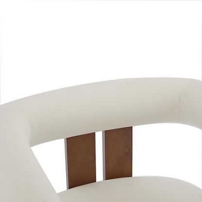 Christopher Knight Home Modern Velvet Upholstered Accent Chair for Living Room, Home Office, Apartment, Arm Chair with Curve Backrest and Birch Wood Legs, Three Legs Structure, White and Brown