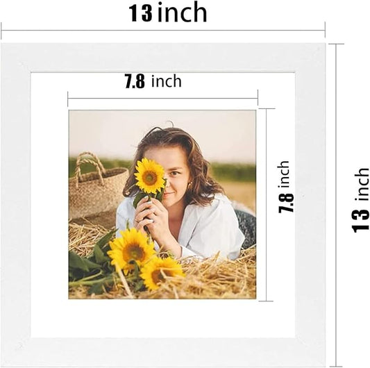 12x12 Picture Frame Rustic White Wood Set of 6,Display Pictures 8x8 with Mat or 12x12 Without Mat,Multi Photo Frames Collage for Wall or Tabletop Display