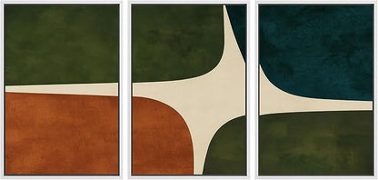 SIGNLEADER Framed Canvas Print Wall Art Set Dark Green Rust Blue Mid Century Abstract Color Block Illustrations Modern Art Boho Decorative for Living Room, Bedroom, Office - 16"x24"x3 WHITE