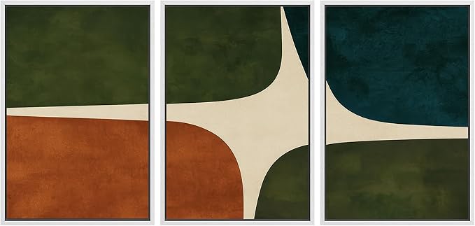 SIGNLEADER Framed Canvas Print Wall Art Set Dark Green Rust Blue Mid Century Abstract Color Block Illustrations Modern Art Boho Decorative for Living Room, Bedroom, Office - 24"x36"x3 WHITE