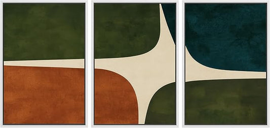 SIGNLEADER Framed Canvas Print Wall Art Set Dark Green Rust Blue Mid Century Abstract Color Block Illustrations Modern Art Boho Decorative for Living Room, Bedroom, Office - 24"x36"x3 WHITE