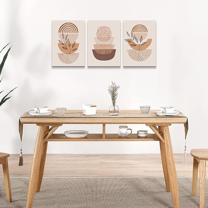 Boho 3 Piece Set: Canvas Wall Art for Living Room, Bedroom, Kitchen, Office & Bathroom - Minimalist Abstract Prints