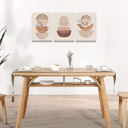 Boho 3 Piece Set: Canvas Wall Art for Living Room, Bedroom, Kitchen, Office & Bathroom - Minimalist Abstract Prints