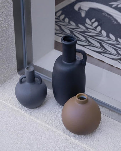 Ceramic Vase Set of 3 - Home Decor Farmhouse Rustic Decor, Decorative Flower Vases with Handles for Shelf, Dining Table,Living Room, Kitchen Shelf,Coffee Table,Modern Vase Decor -Multicolor