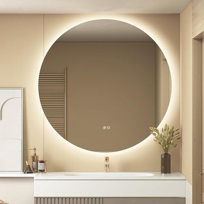 SMIROR Round Led Lighted Bathroom Mirror for Wall 40", Backlit Circle Vanity Mirror with Lights, Anti-Fog, 3 Colors, Dimmable, Memory, Shatterproof