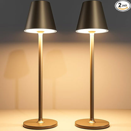 Timjorman 2-Pack Cordless Table Lamps - 5000mAh Rechargeable Battery Operated Desk Lamp, 3-Level Dimmable LED Night Light for Bedroom, Dining, Restaurant - Metal Design(Khaki-2Pack)