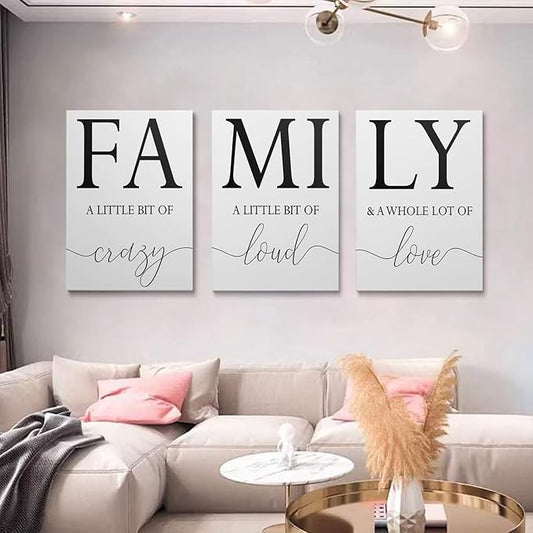 GUBIYU Home Family Wall Decor, Wall Art for Living Room Set of 3 Inspirational Canvas Prints Black and White Framed Canvas Art Paintings Wood Wall Decoration for Dining Room Bedroom Home Decor 16"x24"