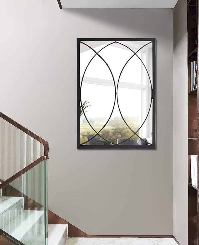HQiJun Black Rectangle Wall Mirror, Farmhouse Decorative Mirror for Entryway, Living Room, Dining Room,Bedroom, Hallway, Fireplace, Accent Wall Decor (Black2, 34'' x 24'')