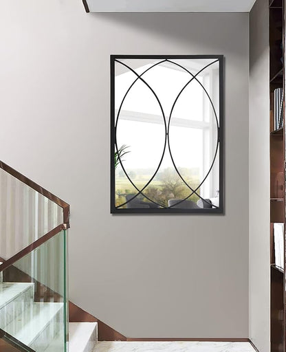 HQiJun Black Rectangle Wall Mirror, Farmhouse Decorative Mirror for Entryway, Living Room, Dining Room,Bedroom, Hallway, Fireplace, Accent Wall Decor (Black2, 34'' x 24'')