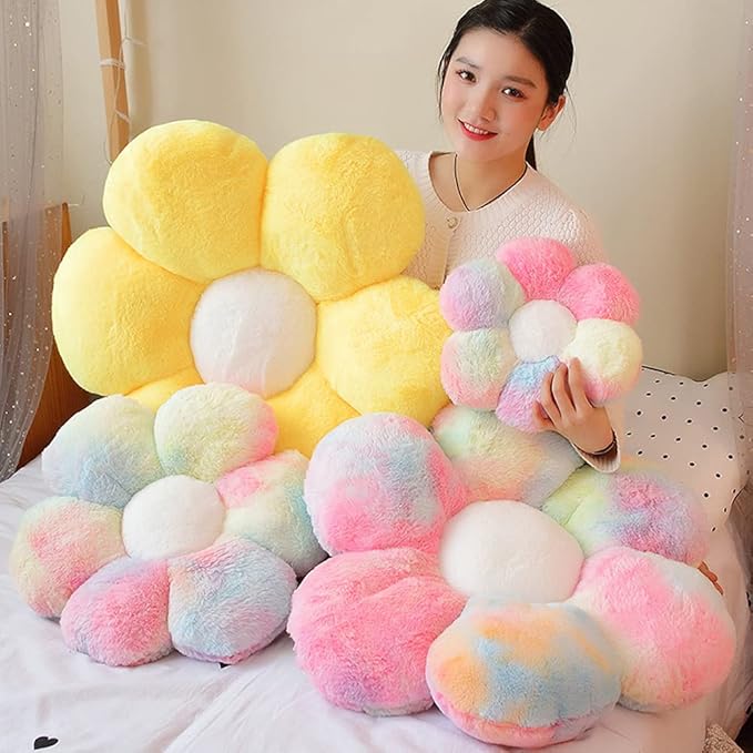 lannery Flower Plush Throw Pillows, Flower Floor Pillow Seating Cushion Toy for Reading, Room, Watching TV (25.6", Yellow-2)