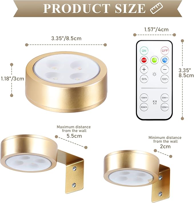 KELUOLY 4-Pack Picture Light Battery Operated Painting Lights for Wall, Magnetic LED Display Art Light with Remote, Dimmable and Timer Portrait Light for Art Frame Artworking, Wall Decor Puck Light
