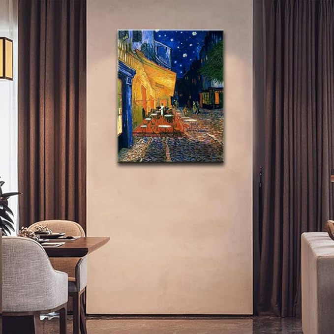 dgbtcart Cafe Terrace At Night by Vincent Van Gogh Artwork Poster, Classic Wall Art Canvas Print for Bedroom Bathroom Decor - 16"x24"