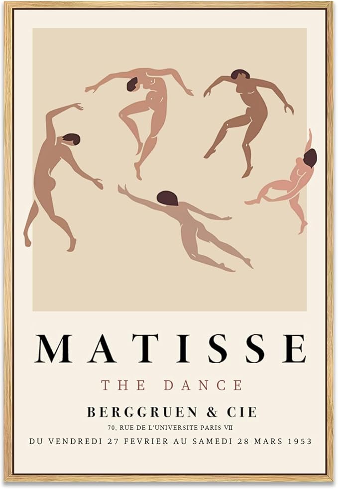 Zzuyi Henri Matisse Framed Wall Art,Matisse The Dance Poster,Danish Pastel Room Decor Aesthetic,Boho Framed Wall Art for Room Decor-12''x16''Natural Framed
