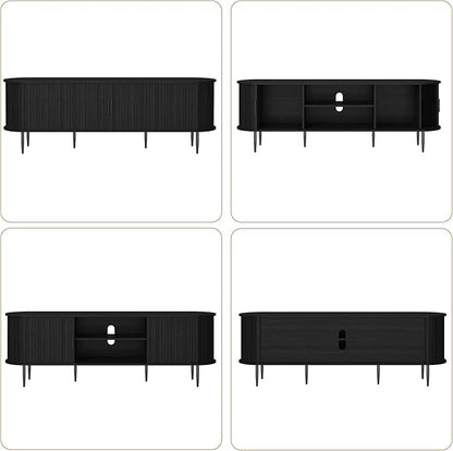 ARTPOWER 70" Modern TV Stand with Tambour Door for TVs up to 80", Entertainment Center with Storage, Fluted Television Consoles for Living Room, Black