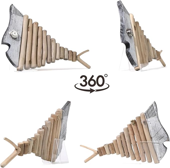 Driftwood Fish Nautical Wall Decor - Handmade Wooden Rustic Coastal Wall Art for Living Room, Bedroom, Office, Bathroom - Ocean Beach Decoration (Misty)