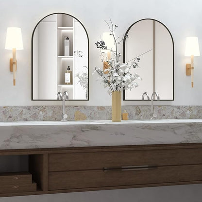 Wall Mounted Mirror, Arched Wall Mirror for Bathroom, 20"x30" Arch Bathroom Mirror with Metal Frame, 2 Piece Black Vanity Mirror Decor for Mantle, Bedroom, Entryway