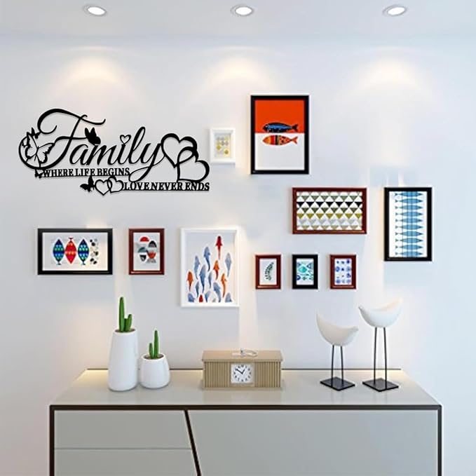 BFORXRO Family Signs for Home Decor Wall Black Metal Wall Art Family Wall Decor for Living Room Bedroom Kitchen