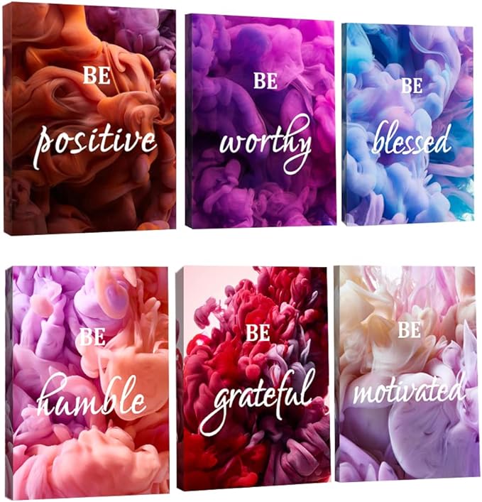 Inspirational Wall Art for Women, Framed Motivational Canvas Wall Art Positive Quote for Living Room Bedroom Office, Stretched Ready to Hang (Set of 6, 8X10in, Framed)