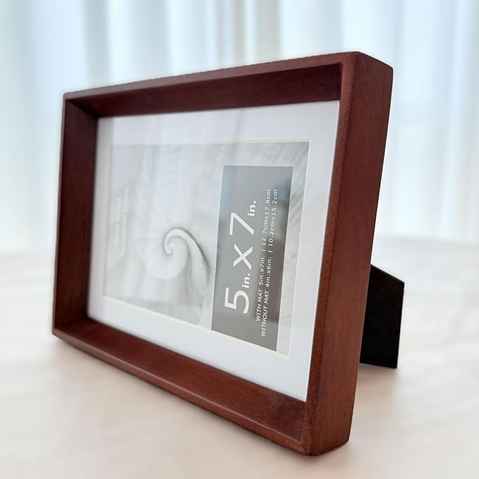 brisafe Solid Wood Picture Frame 5x7, Deep Poplar Wood Frame with 2mm Tempered Glass, Tabletop & Wall Display, Horizontal or Vertical, Fits 5x7 Photo or 4x6 With Mat, Mothers Day Gifts, Walnut
