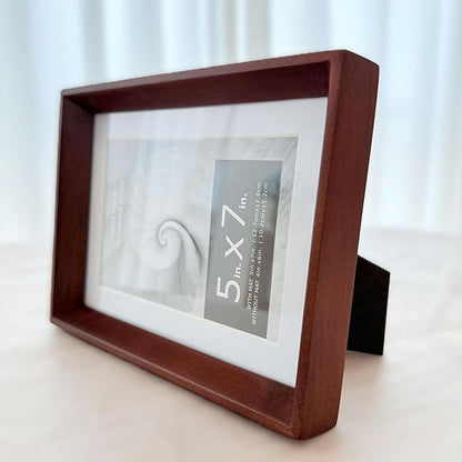 brisafe Solid Wood Picture Frame 5x7, Deep Poplar Wood Frame with 2mm Tempered Glass, Tabletop & Wall Display, Horizontal or Vertical, Fits 5x7 Photo or 4x6 With Mat, Mothers Day Gifts, Walnut