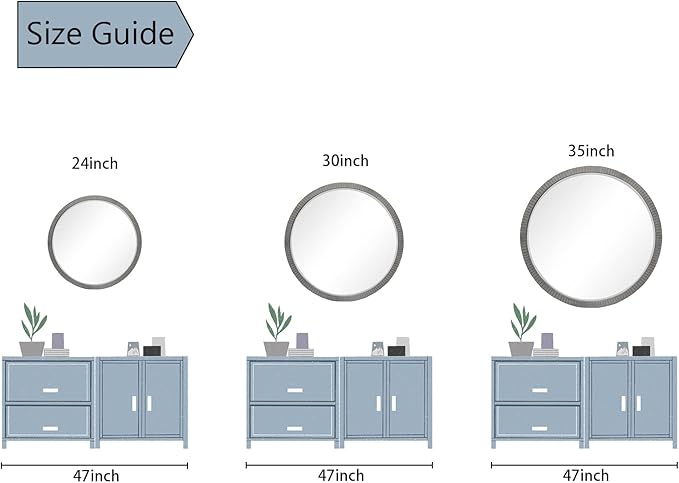 35" Round Wood Mirror, Rustic Circle Wall Mirror with Beveled, Wooden Round Mirrors for Wall Decor, Decorative Wall-Mounted Mirrors for Entryway, Living Room, Washed Gray Frame
