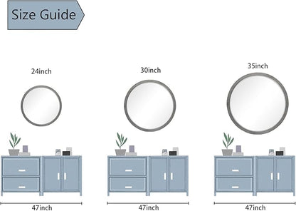 35" Round Wood Mirror, Rustic Circle Wall Mirror with Beveled, Wooden Round Mirrors for Wall Decor, Decorative Wall-Mounted Mirrors for Entryway, Living Room, Washed Gray Frame