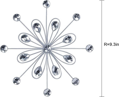 hogardeck Metal Flower Wall Decor, 3pcs 9" Silver Metal Jeweled Wall Art Bling Crystal Home Décor, Sun Burst Rhinestone Hanging Diamond Accents for for Indoor, Outdoor, Living Room, Bedroom