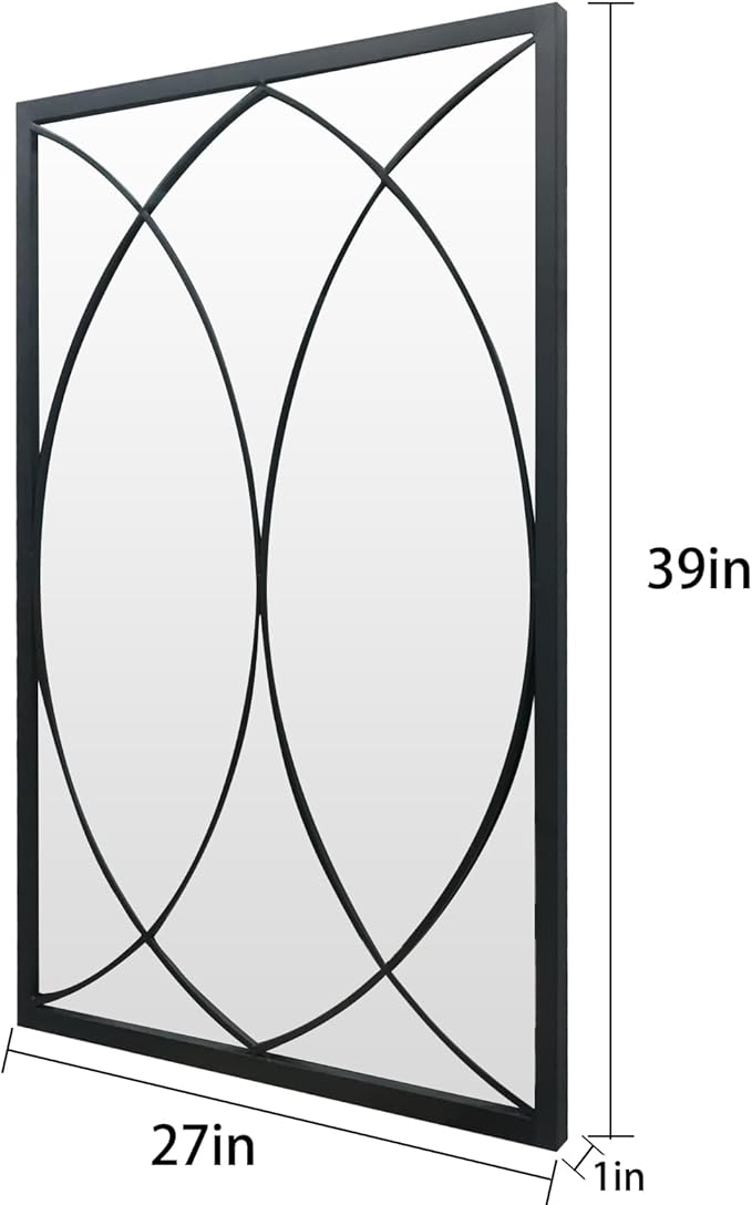 HQiJun Black Rectangle Mirror, Farmhouse Decorative Wall Mirror for Entryway, Living Room, Bedroom, Hallway, Fireplace, Accent Wall Decor (Black2, 39'' x 27'')