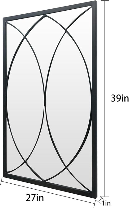 HQiJun Black Rectangle Mirror, Farmhouse Decorative Wall Mirror for Entryway, Living Room, Bedroom, Hallway, Fireplace, Accent Wall Decor (Black2, 39'' x 27'')