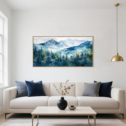 Blue Ridge Mountains Forest Framed Canvas Wall Art Set, Natural Landscape Wall Decor, Green Pine Trees Wall Painting, Woodland Artworks for Living Room, Bedroom, Dining Room-20"x40"
