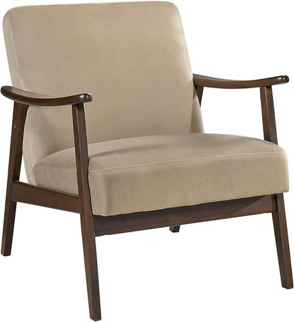 Lexicon Mid Century Modern Chair Velvet Accent Chair for Living Room Chair w/Solid Wood Armrests and Legs, Cushioned Seat and Backrest, Reading Chair and Lounge Chair for Bedrooms/Studios, Brown