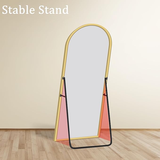GlasFlength Full Length Mirror with Stand - 56" x 19" Arched Aluminum Alloy Frame Full Body Mirror, Standing Hanging or Leaning Wall Floor Mirror for Bedroom Living Room Entryway, Gold