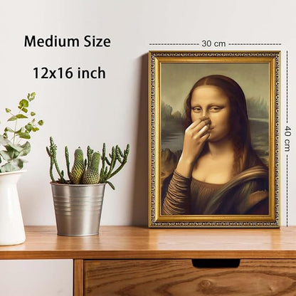 WZGZXU Vintage Gold Framed Wall Art Monalisa Holding Her Nose Wall Decor Monalisa Bathroom Canvas Art Funny Toilet Pictures Humor Imitation Paintings Ptints For Toilets Bathroom