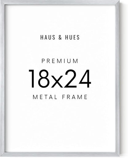 HAUS AND HUES 18x24 Silver Picture Frame - Modern Aluminum Wall Display - Shatterproof Plexiglass, Vertical & Horizontal Hanging (18x24 in, Silver)