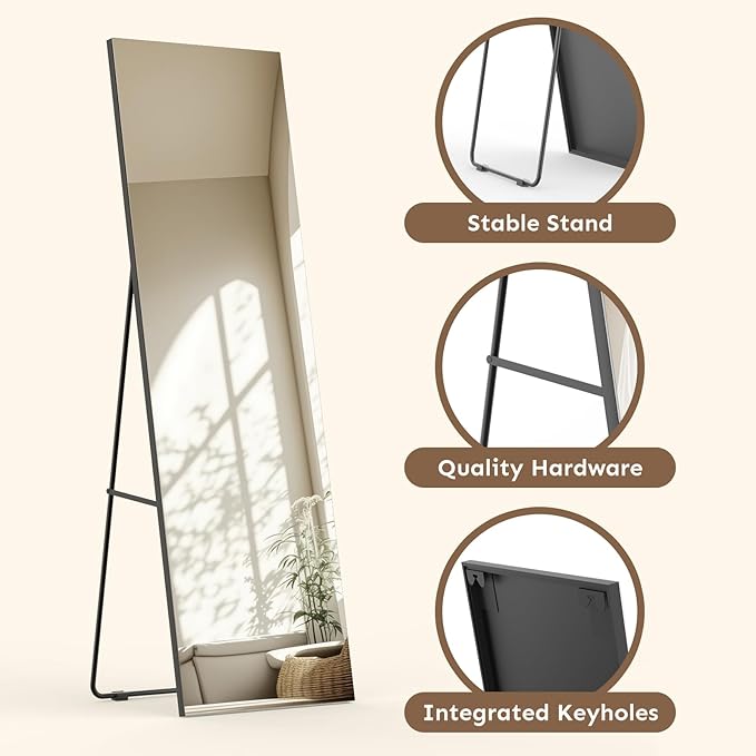 Kosmonia 71x28 Frameless Full Length Silver Coating Mirror w/Distortion Free, HD Reflection &Anti Desilvering, Tempered Glass, Easy Setup w/Stand, Wall/Standing