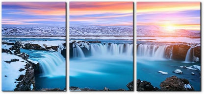 Pacimo 3 Pieces Canvas Wall Art Tropical Waterfall Pastel Sunset Horizon Pictures Prints Nature Landscape Modern Artwork for Walls Painting Home Office Wall Decor Framed Ready to Hang - 20"x28"x3