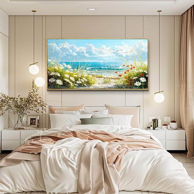 ZUITINGHUA Wood Framed Canvas Wall Art For Living Room Large Wall Decor For Office Bedroom Decorations Flowers Landscape Pictures Seaside Paintings Artwork Aesthetic Mural Home Decor 30x60 In
