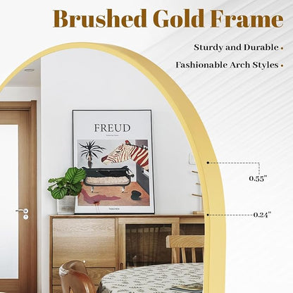 VooBang Arched Wall Mirror, 26 x 41 inch Arch Bathroom Mirror, Wall Mounted Vanity Mirror with Arch Metal Frame, Modern Bathroom Vanity Mirror for Bedroom, Living Room, Hanging or Leaning, Gold
